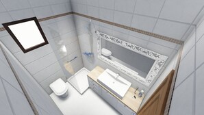 A bathroom with a white sink, toilet, and shower. - Hotel Villa Vrsar (Vrsar)