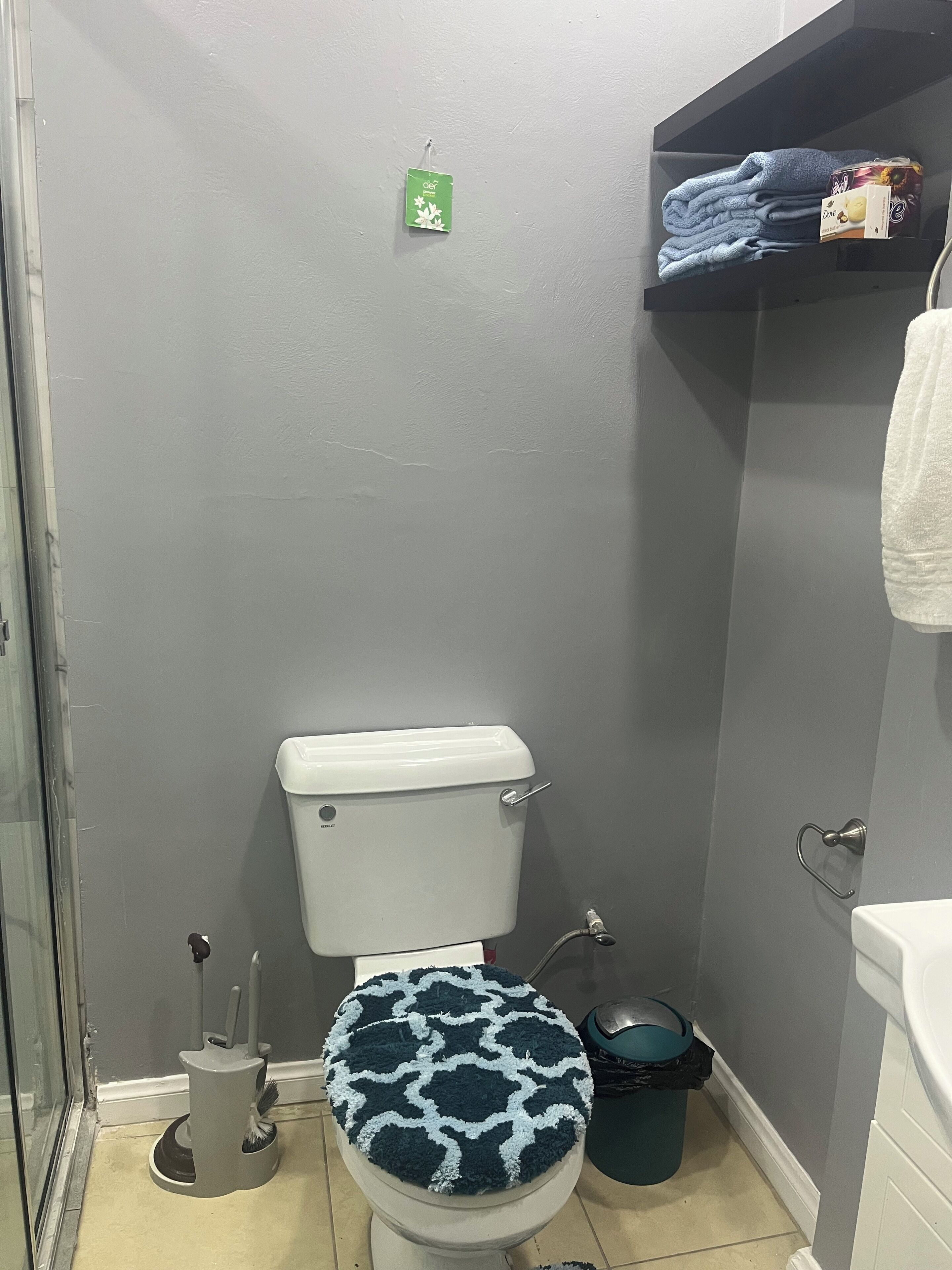 Serviettes fournies, savon, papier toilette