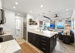 Fridge, microwave, oven, stovetop - Oceanfront Remodeled Studio Pohailani 203 - Lanai Ocean Views - Cold AC (Lahaina)
