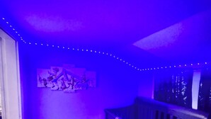 Une pièce avec un lit, un radiateur et un mur orné d’un tableau.
