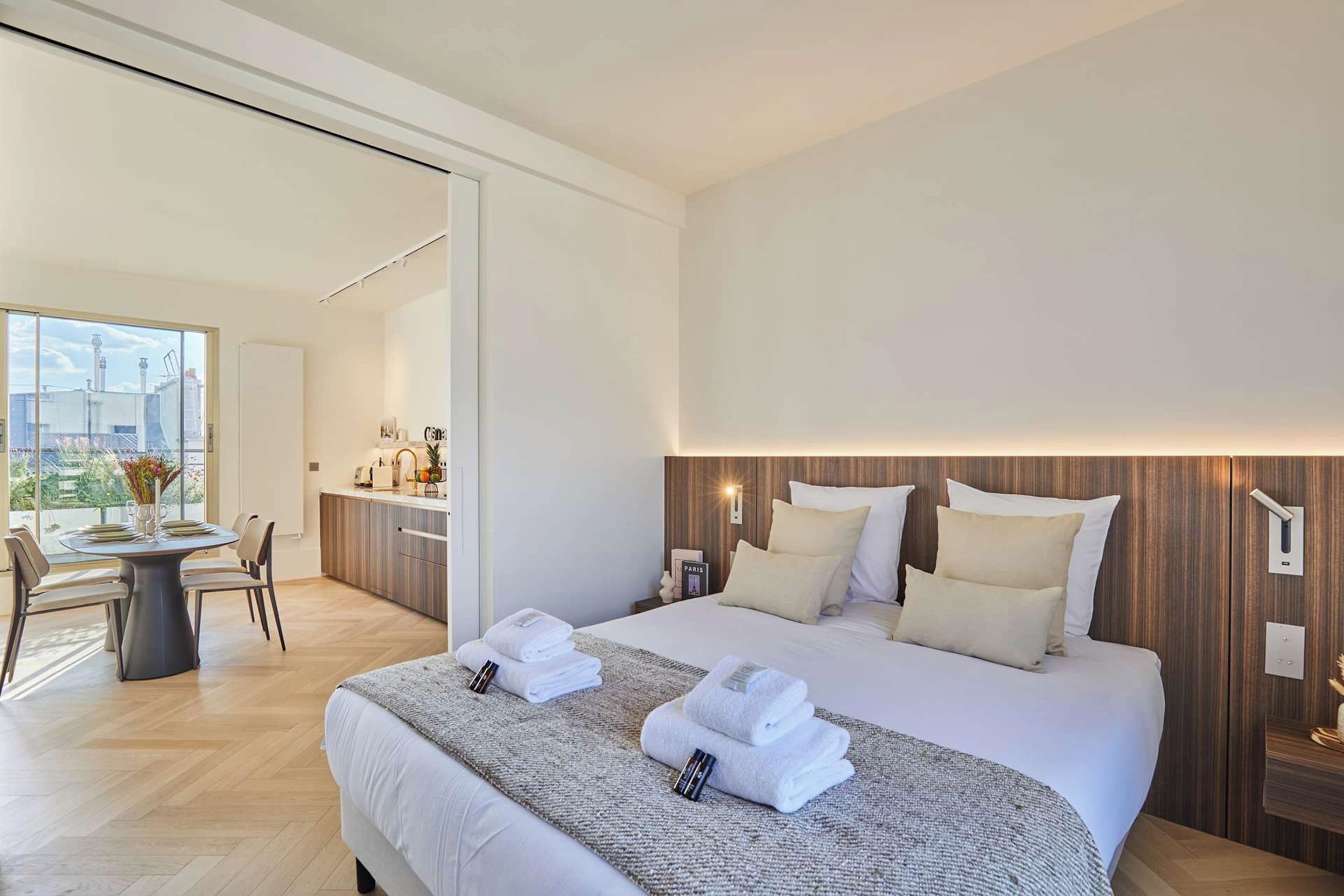 1 bedroom, laptop workspace, iron/ironing board, bed sheets