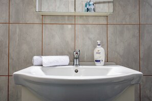 Sèche-cheveux, serviettes fournies, savon, papier toilette