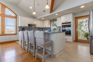 Coffee/tea maker, fridge, microwave, oven - Gorgeous pet-friendly soundfront home w/ pool, hot tub, & elevator by Sun Realty (Kitty Hawk)