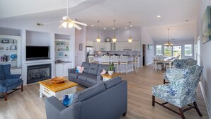 TV, fireplace, DVD player, table football - Oceanside home with private pool, hot tub, and elevator! (Southern Shores)