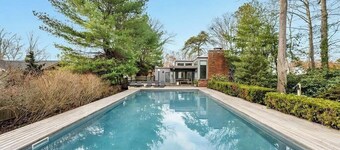 Private Hampton Bays escape featuring a private pool and covered patio for...