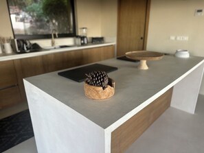 Interior - Modern open house with sea view, waxed concrete, lime and wood (Porto-Vecchio)