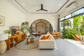 Luxury Villa, Patio, Pool View | Living area | Flat-screen TV - Villa Talitha by DVH Luxe Tropical Pool (Canggu)