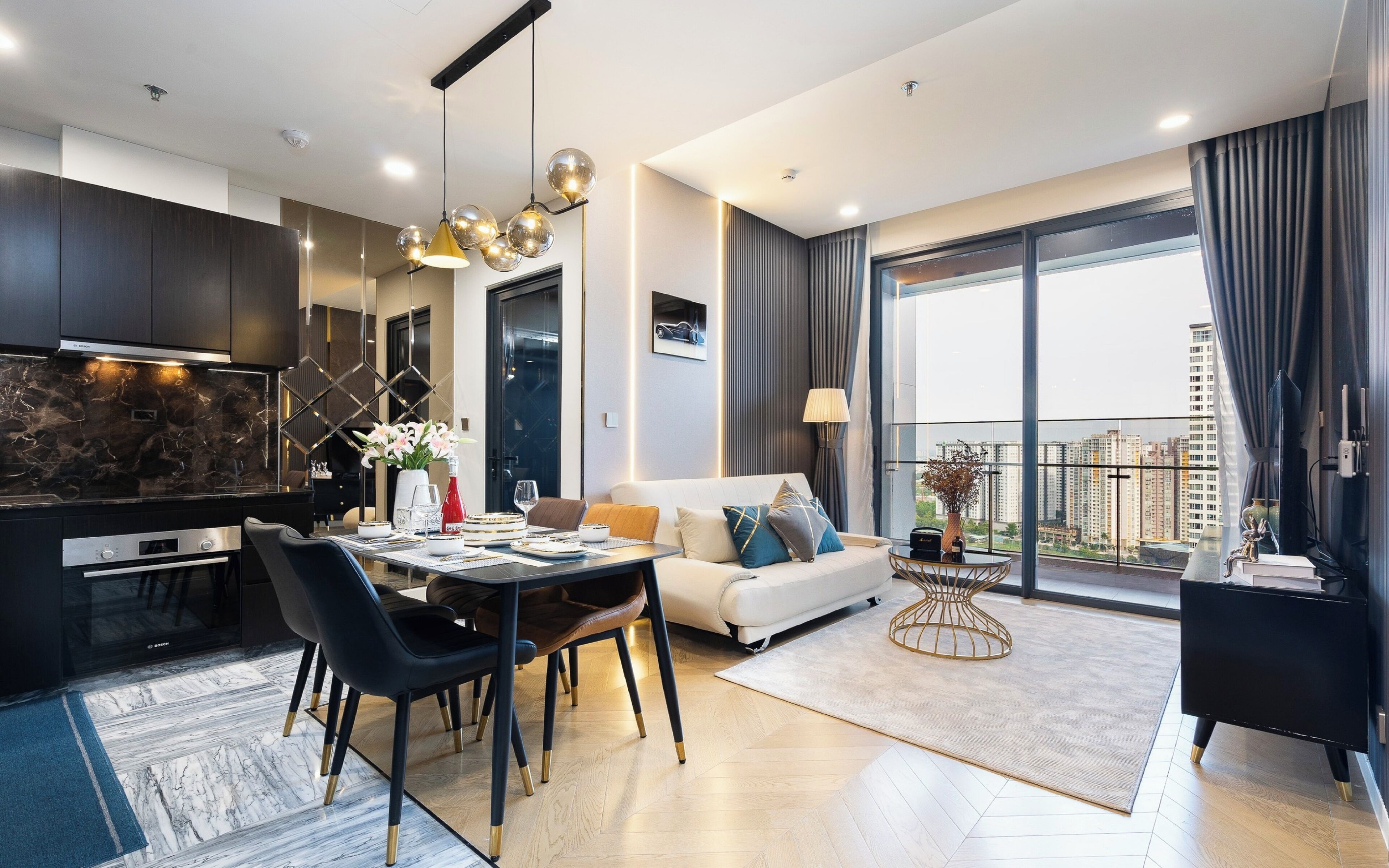 Luxury Apartment, 3 Bedrooms, Air conditioning, City View | Living area | 55-inch Smart TV with digital channels