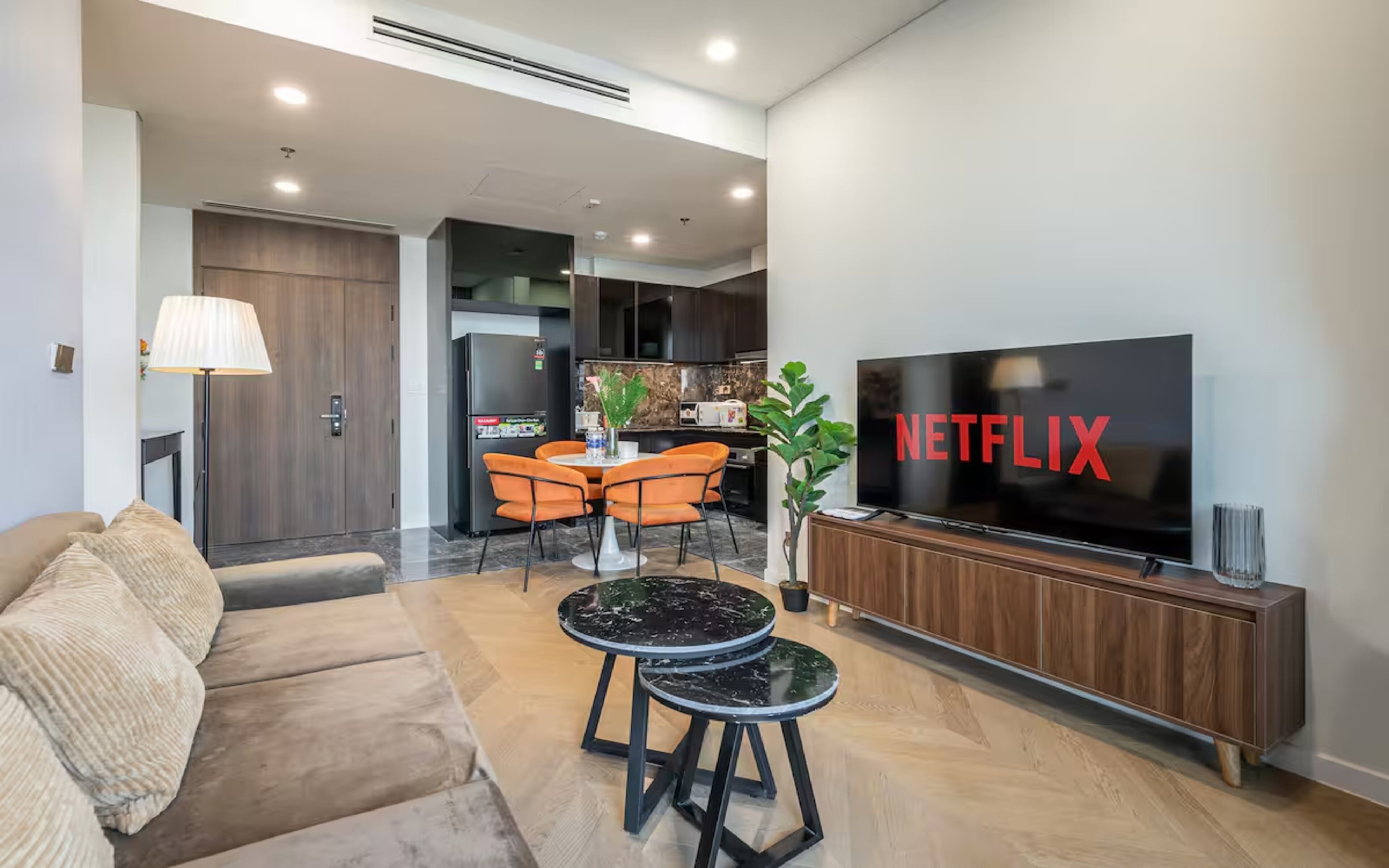 Luxury Apartment, 2 Bedrooms, City View | Living area | 55-inch Smart TV with digital channels