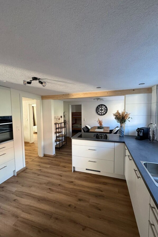 Fridge, dishwasher, cookware/dishes/utensils - Valley Appartement by Interhome (Frutigen)