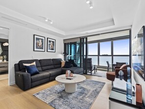 Apartment | Living room - Luxury Beachfront 1-bed Apartment With Pool & Gym (Gold Coast)