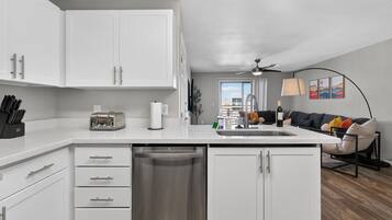 Fridge, microwave, oven, dishwasher