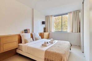 アパートメント | 2 室のベッドルーム、ノートパソコン用作業スペース、アイロン / アイロン台、ベッドシーツ