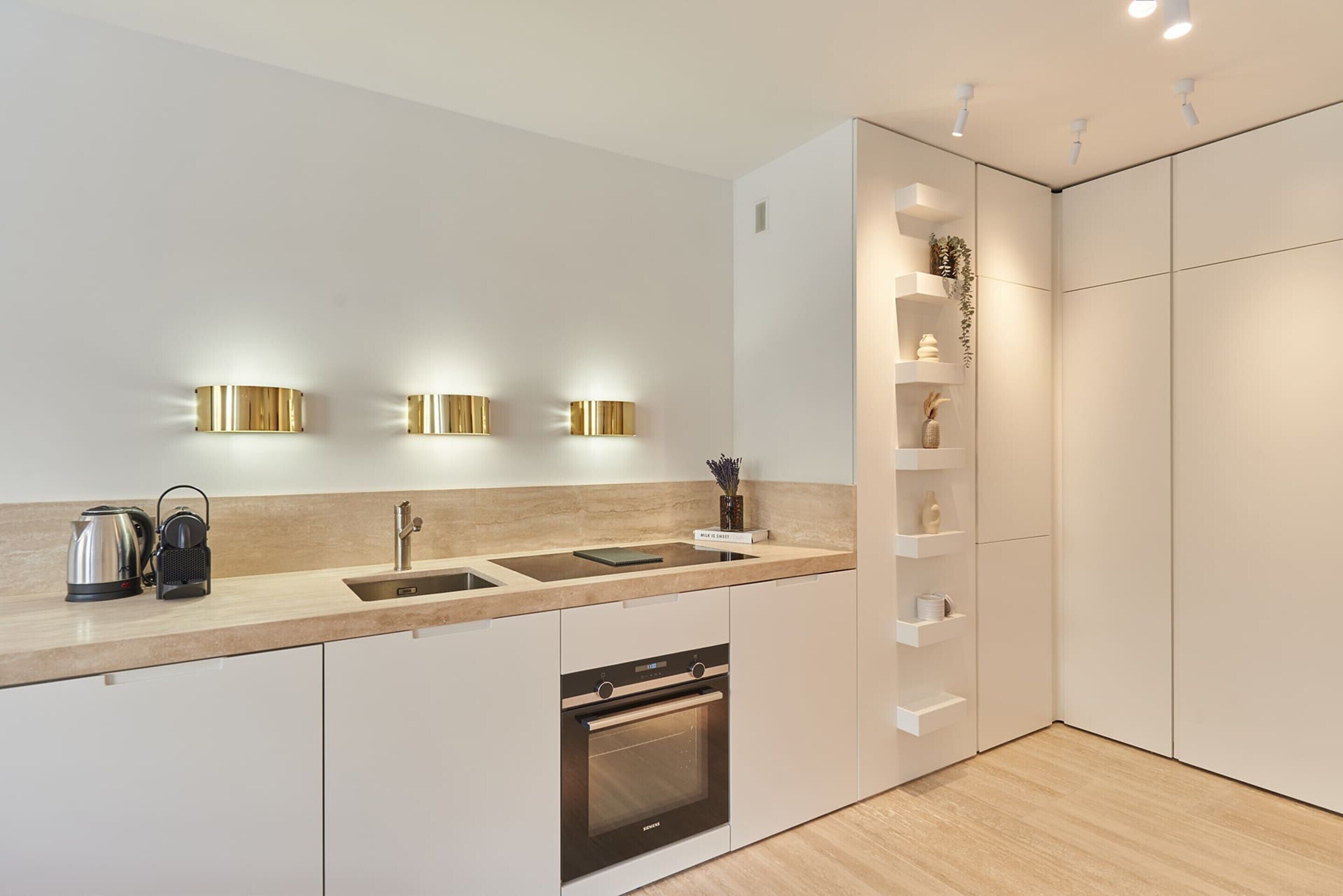 Apartamento | Cozinha privada | Geladeira, micro-ondas, fogão, lava-louças