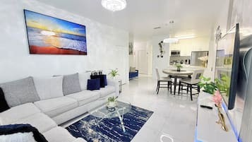 Smart TV, fireplace, video games, books