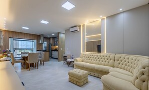 Basic Apartment | Living area - Apt With 3 Suites, Barbecue and sea View Den1301 (Itapema)