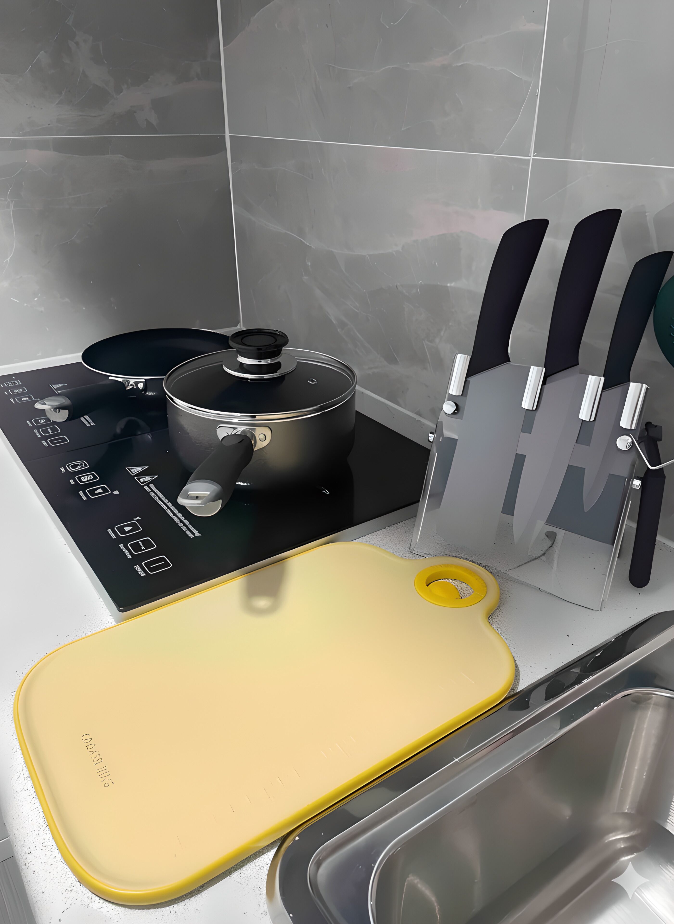 Fridge, microwave, toaster, cookware/dishes/utensils