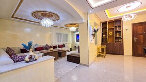 Premium Apartment, 2 Bedrooms, Beachfront | Living area - Heart Tangier  Marina & Mall 1 min away (Tangier)