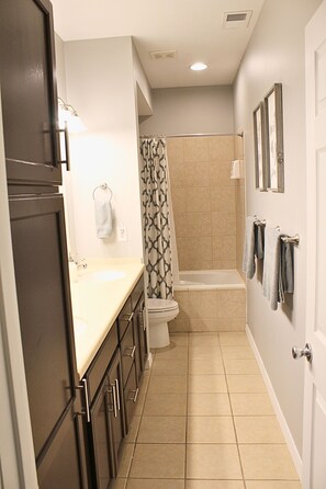 Hair dryer, towels, toilet paper