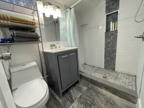 Dusche, Handtücher, Seife, Toilettenpapier