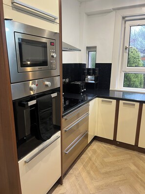 Fridge, microwave, oven, dishwasher