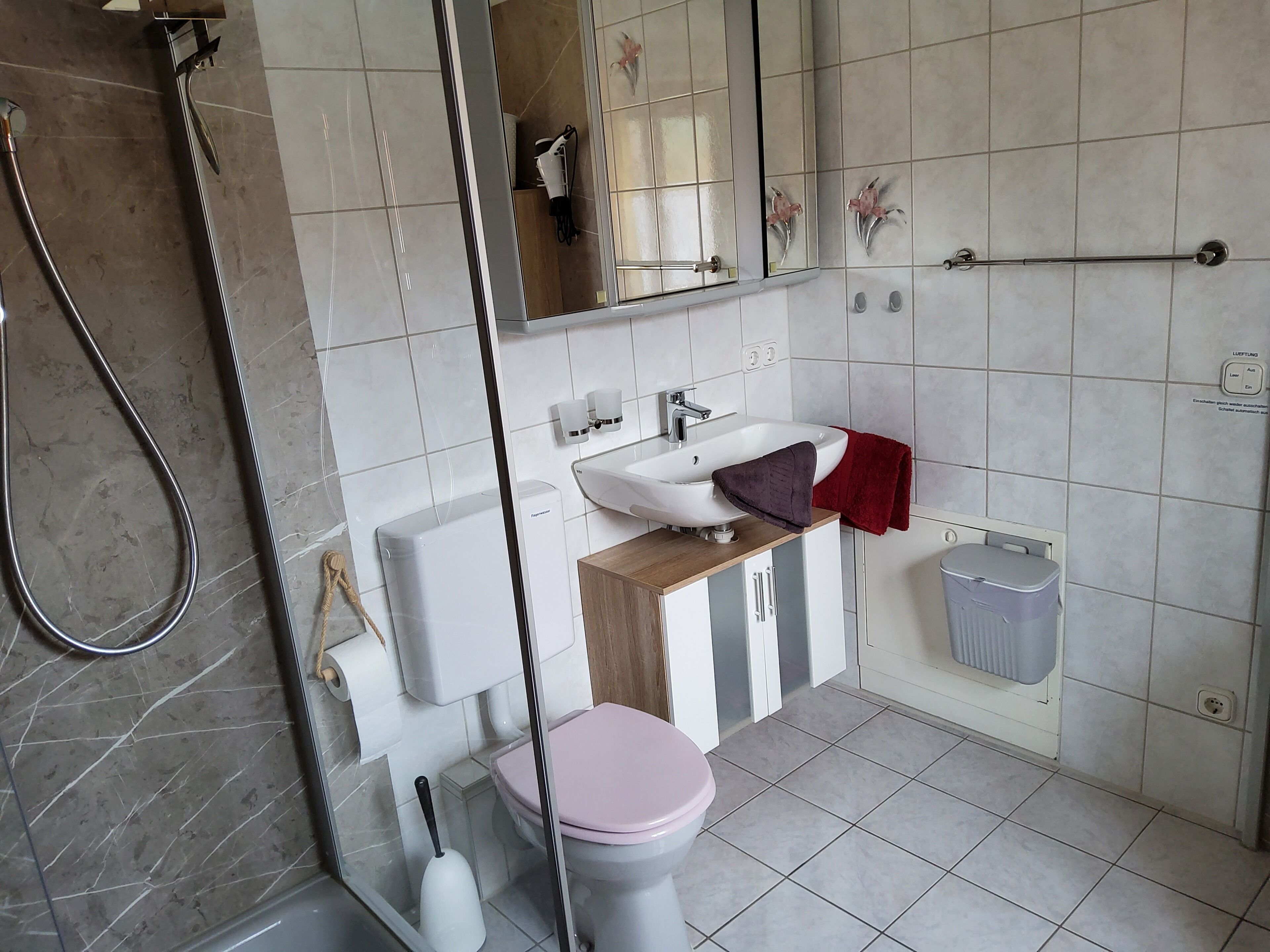 Dusche, Haartrockner, Handtücher