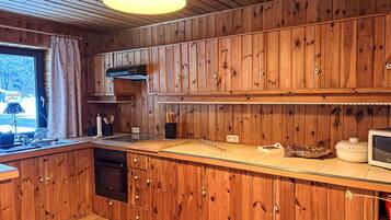 Fridge, oven, dishwasher, cookware/dishes/utensils