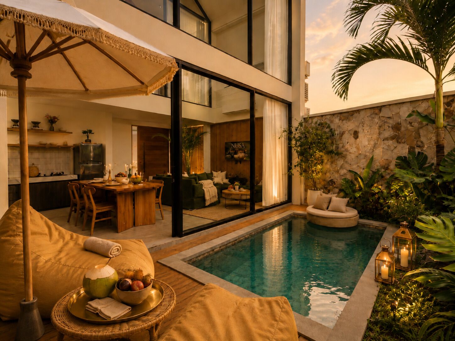 Outdoor pool, pool loungers