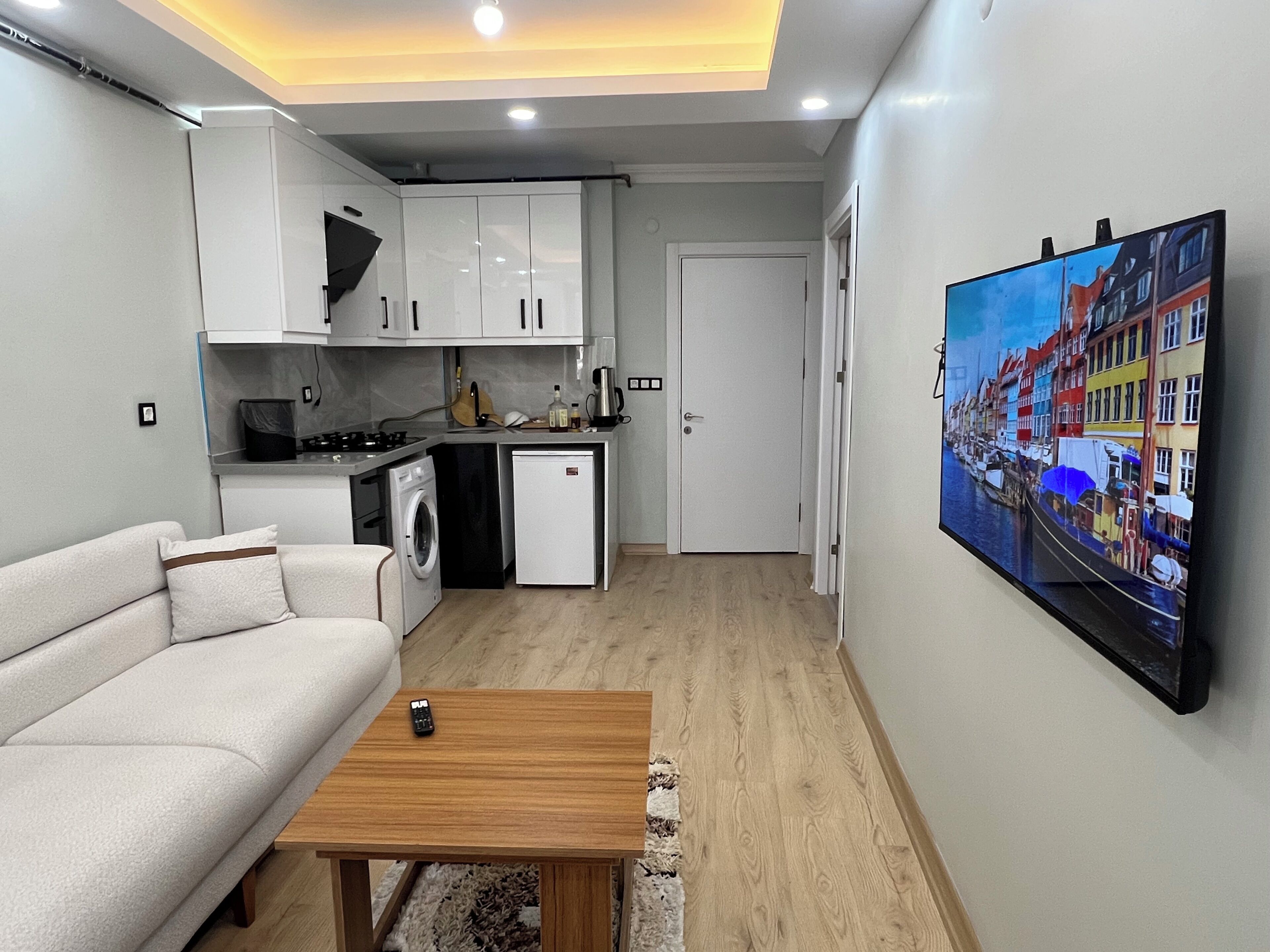 Appartement classique, 1 lit double et 1 canapé-lit, vue sur la ville | Aire de séjour | Téléviseur de 120 po avec télévision par satellite