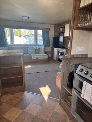 Mobile Home, 3 Bedrooms, Smoking, Patio | Living room - Cozy Caravan at Tower Lawn, Haggerston Castle Perfect Family Getaway (Berwick-upon-Tweed)