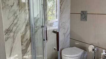 Shower, hair dryer, bidet, towels