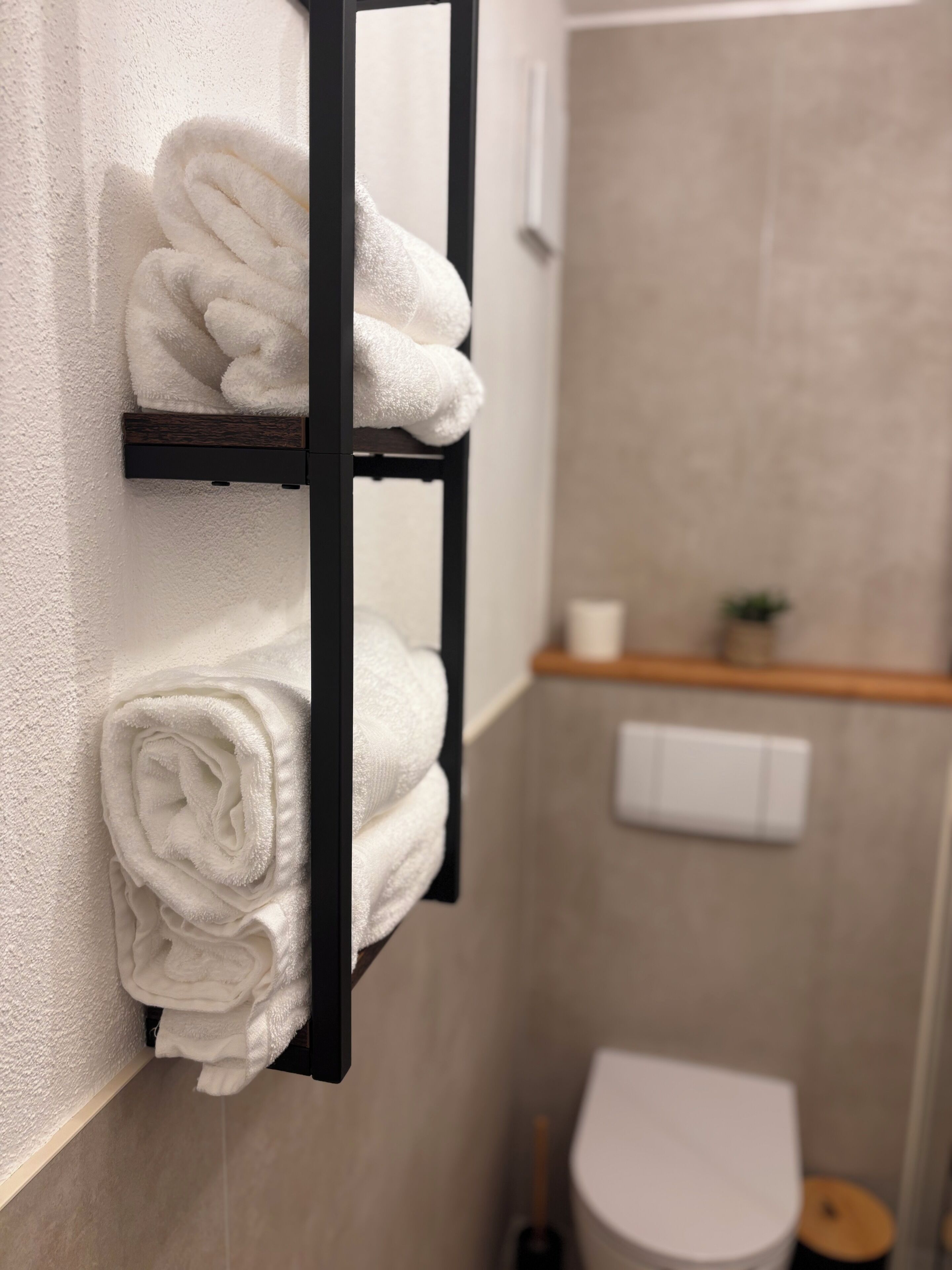 Dusche, Haartrockner, Handtücher, Seife