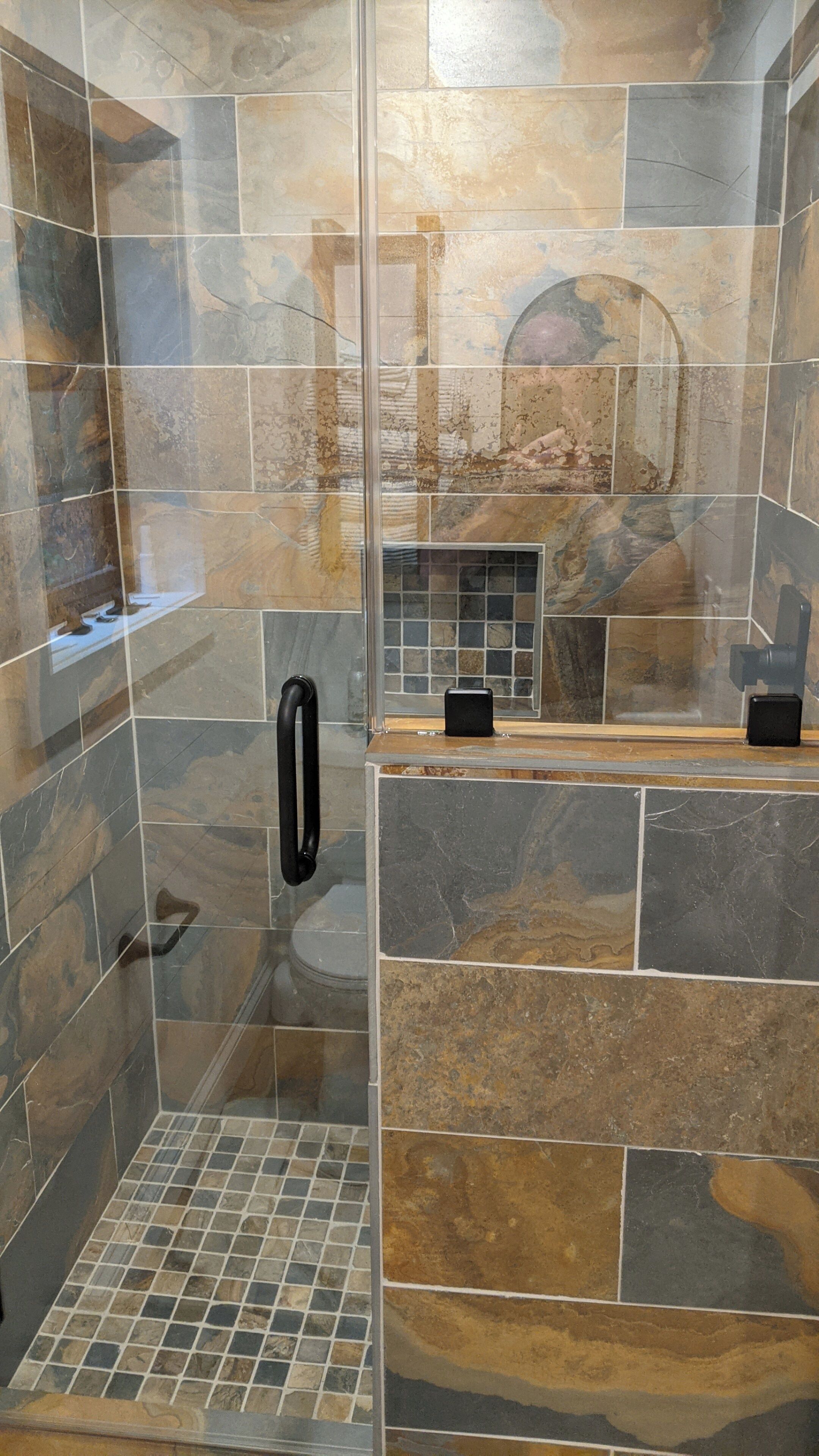 Shower, towels, toilet paper