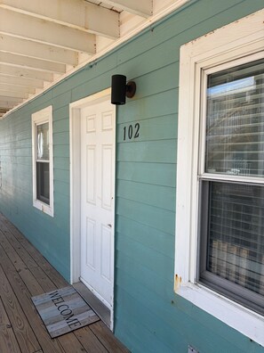 Exterior detail - West Beach Gulf front complex. Steps to the sand! Sleeps up to 6. (Gulf Shores)