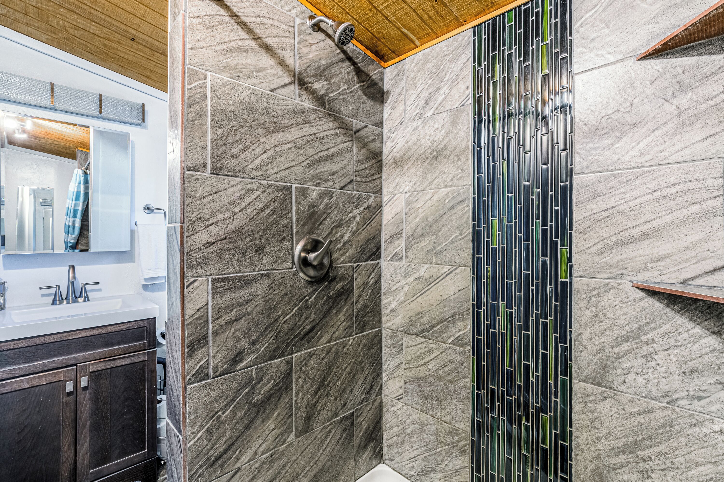 Shower, towels, toilet paper