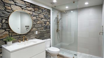 Hair dryer, bidet, towels, soap