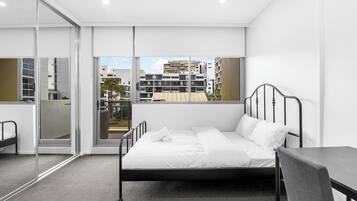 Desk, free WiFi, bed sheets