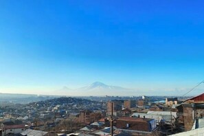 A cityscape with a mountain in the background. - Noah’s sunlight villa hotel (Yerevan)