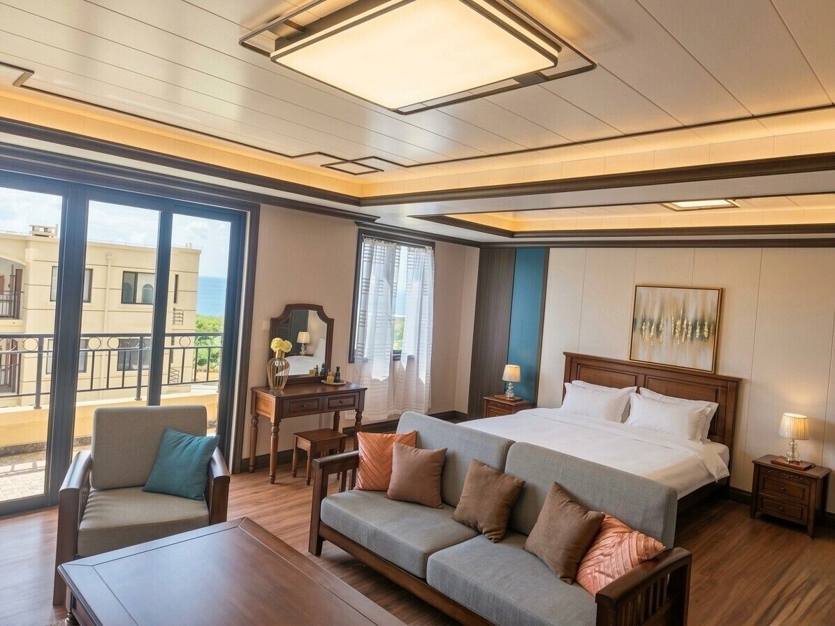 Premier-studiosviitti, 1 suuri parisänky, parveke, osittainen merinäköala | Yksilöllisesti sisustettu, kannettavalle tietokoneelle sopiva työtila