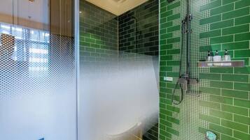 Shower, free toiletries, hair dryer, slippers