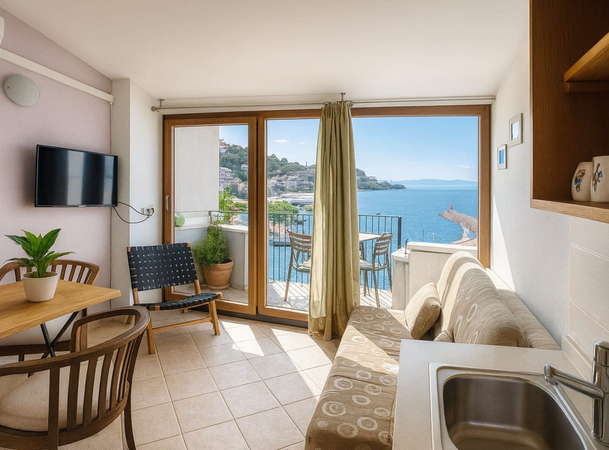 Leilighet (One Bedroom apartment with Balcony an) | Oppholdsrom | En 32-tommers Flatskjerm-TV med Parabol-TV