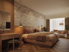 럭셔리 더블룸, 킹사이즈침대 1개, 주방, 시내 전망 | 책상, 암막 커튼, 다리미/다리미판, 무료 WiFi