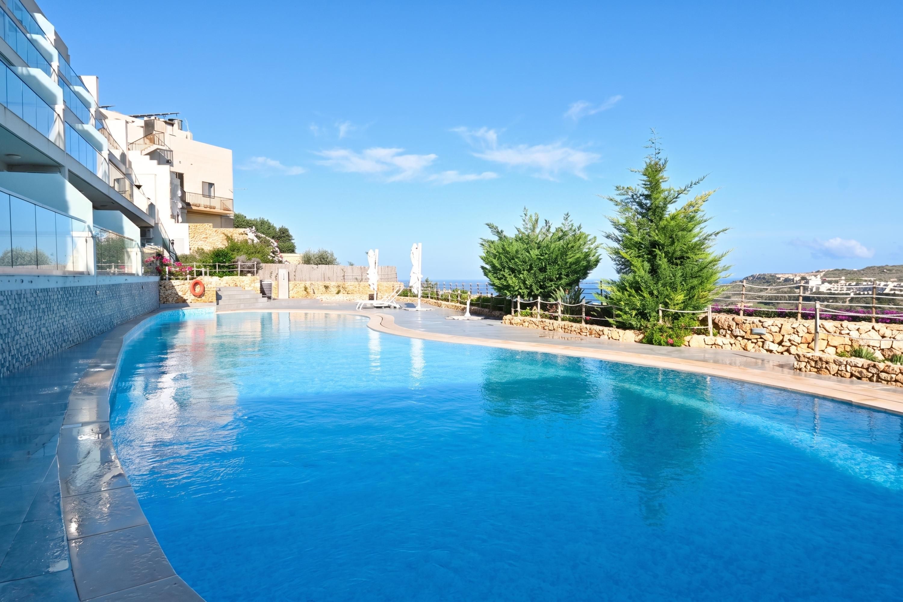 อพาร์ทเมนท์สำหรับครอบครัว, 2 ห้องนอน, 2 ห้องน้ำ (A Sunny Bay View + shared pool Gozo) | สระว่ายน้ำ | สระว่ายน้ำกลางแจ้งเปิดตามฤดูกาล