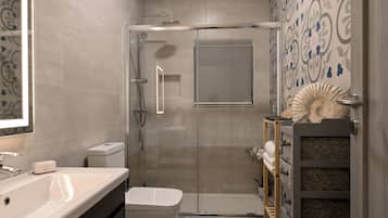 Apartamento família, vários quartos (Xlendi bay wonderfull 3 bdr apart) | Banheiro | Chuveiro/banheira combinados, secador de cabelo, toalhas de banho
