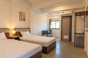 Desk, laptop workspace, WiFi (free), bed sheets