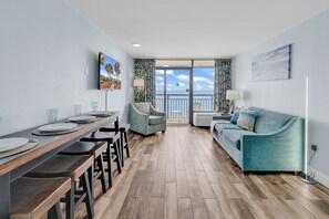 Signature Condo, 1 Bedroom, Balcony, Ocean View | Living room - Landmark Resort Condos (Myrtle Beach)