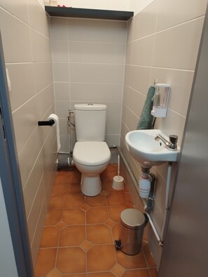 Douche, serviettes fournies, savon, papier toilette