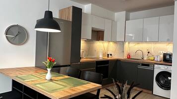 Superior Studio | Private kitchen | Fridge, microwave, stovetop, dishwasher