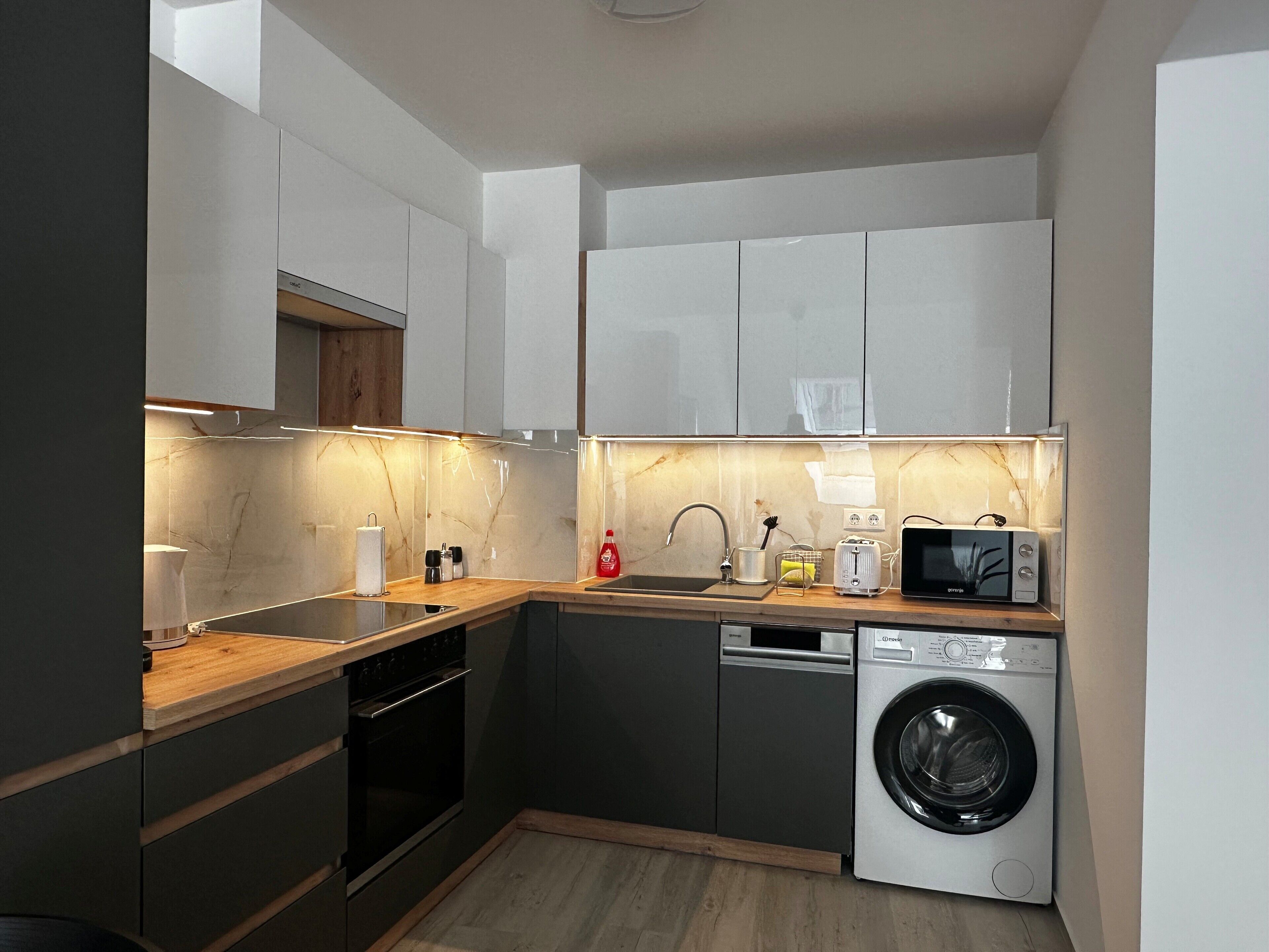 Superior Studio | Private kitchen | Fridge, microwave, stovetop, dishwasher