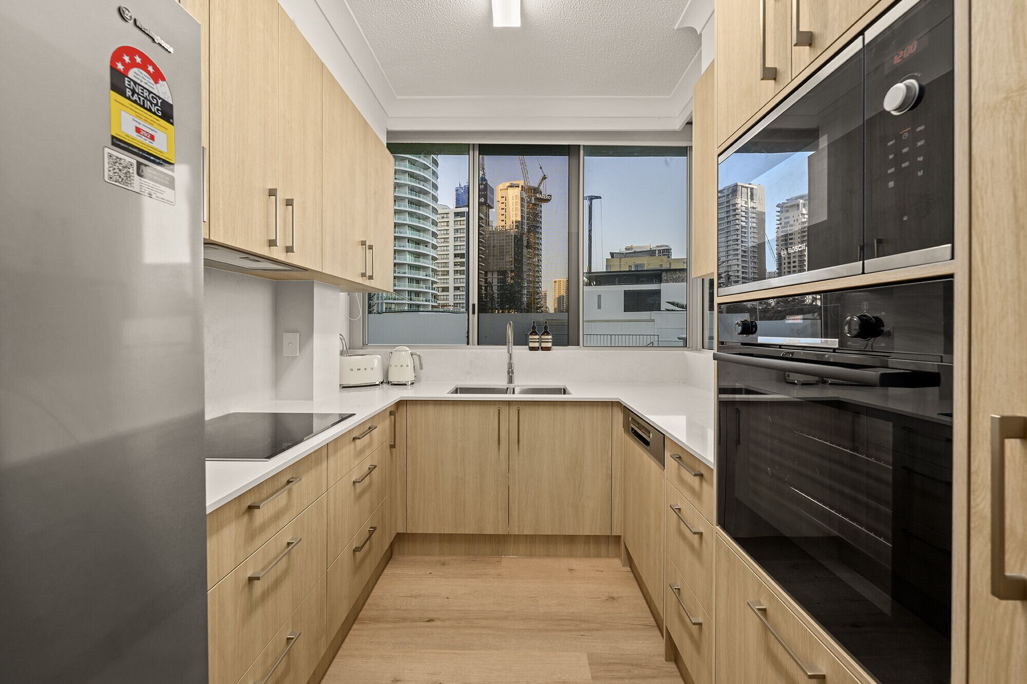 Fridge, dining tables